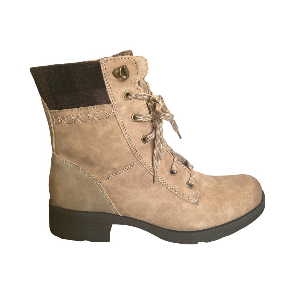 Earth Origins Rowan Combat Boots Taupe 8.5W Wide Leather Side Zip Comfort Hiking - Picture 5 of 11